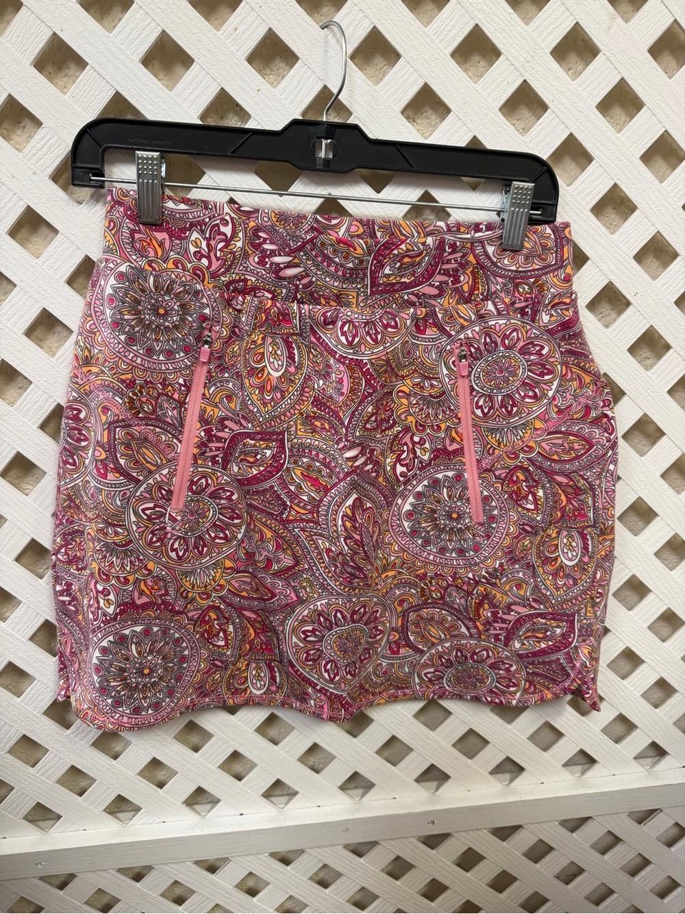 Talbots Pink Paisley Mini Skirt with Zip Accents